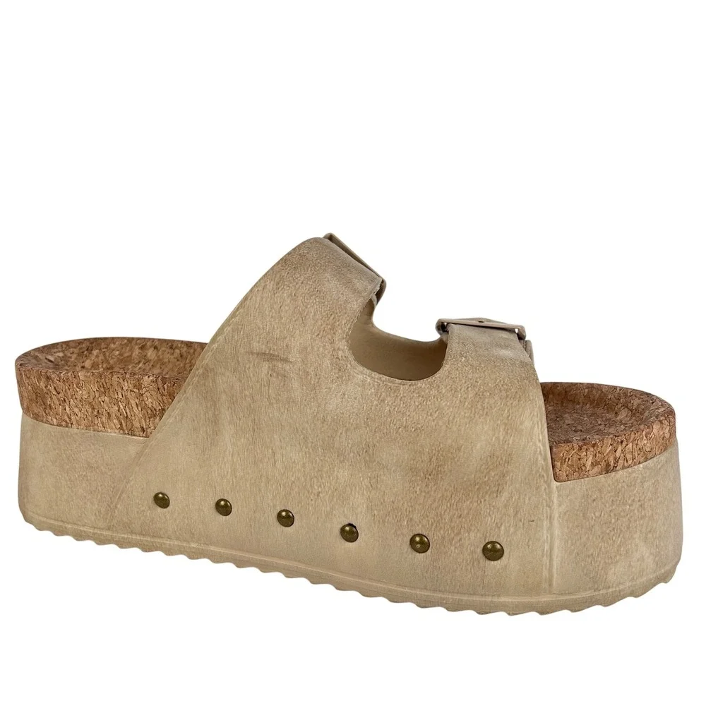 Steve Madden Kali Tan Platform Buckle Slide Sandals Studded Women 9M KALI12S1
